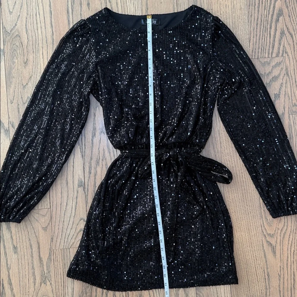 Crystal Sky Women’s Sequin Black Long Sleeve Dress with Belt Size Medium - Picture 6 of 12